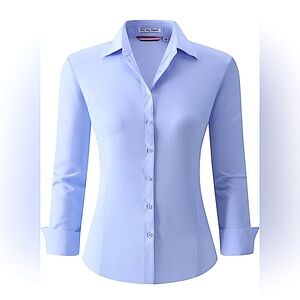 Alex Vando Womens Dress Shirt Regular Fit Long Sleeve Stretch Work Shirt - Blue